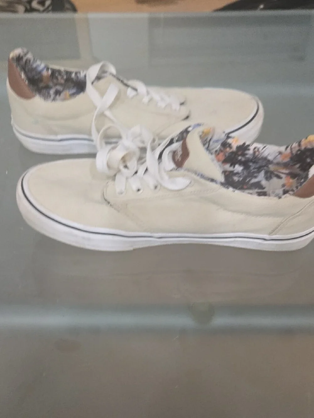 Vans Cream Canvas Slip-On with Floral Liner
